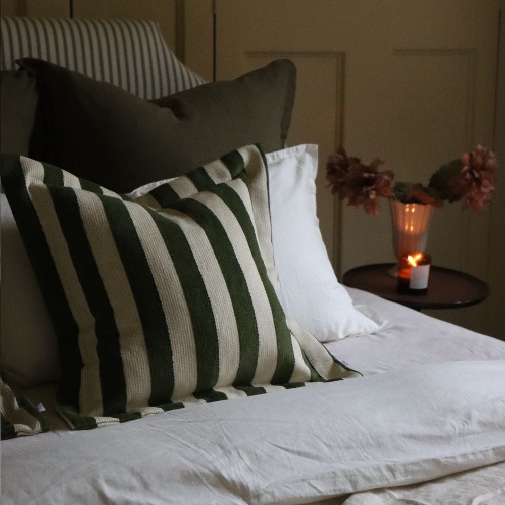 Orla Stripe Cushion - Olive Green