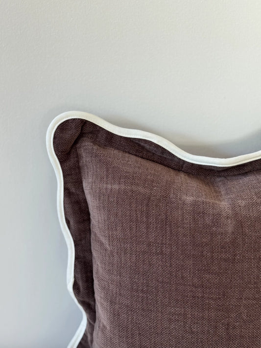 Chloe Scalloped Edge Cushion - Dark Brown