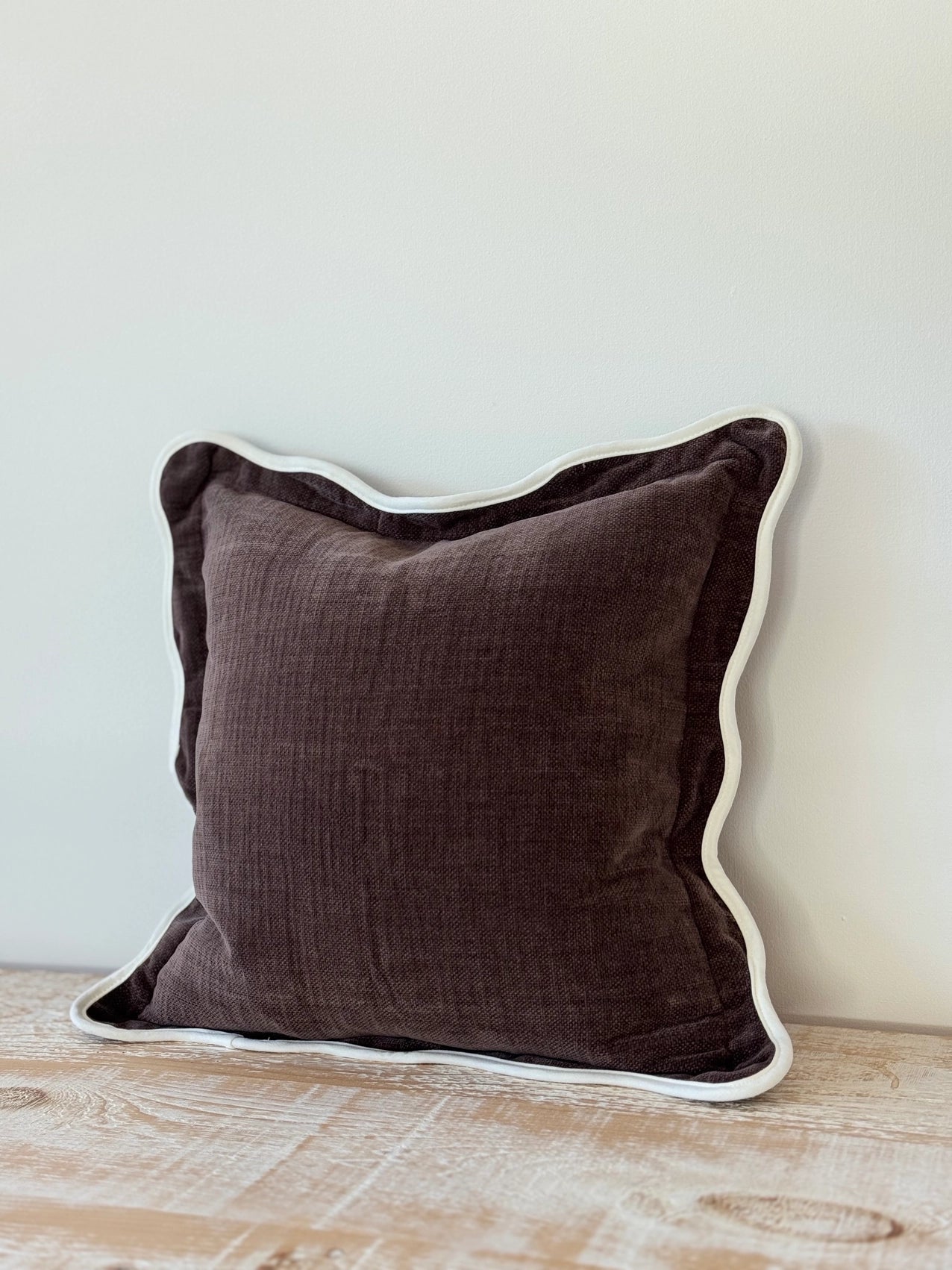 Chloe Scalloped Edge Cushion - Dark Brown