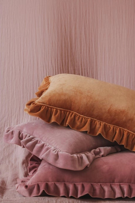 Soft Velvet Pillow with Frill - Caramel