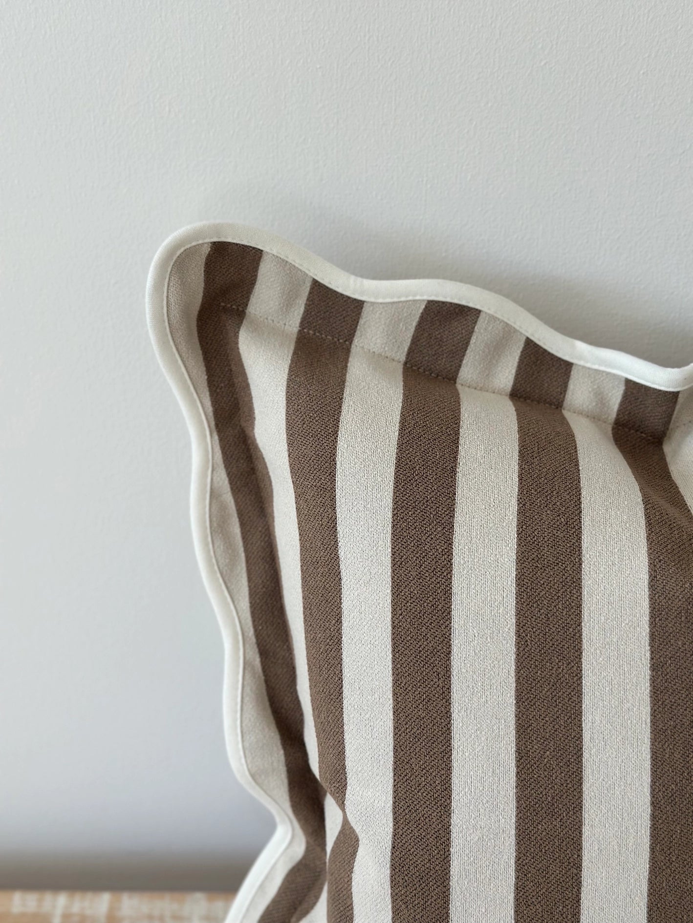 Chloe Scalloped Edge Cushion Cover - Brown Stripe