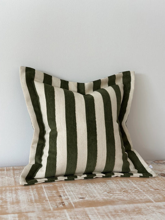Orla Stripe Cushion - Olive Green