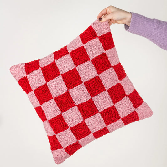 Check Knitted Cushion - Red / Dead Pink