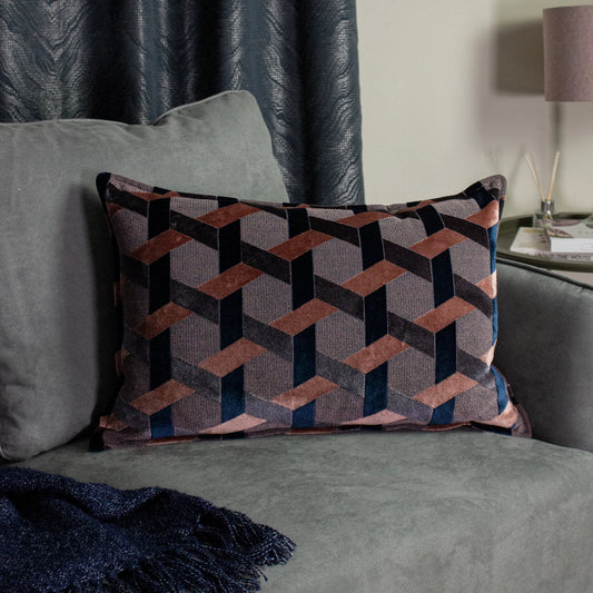 Delano Velvet Jacquard Cushion - Blush / Navy