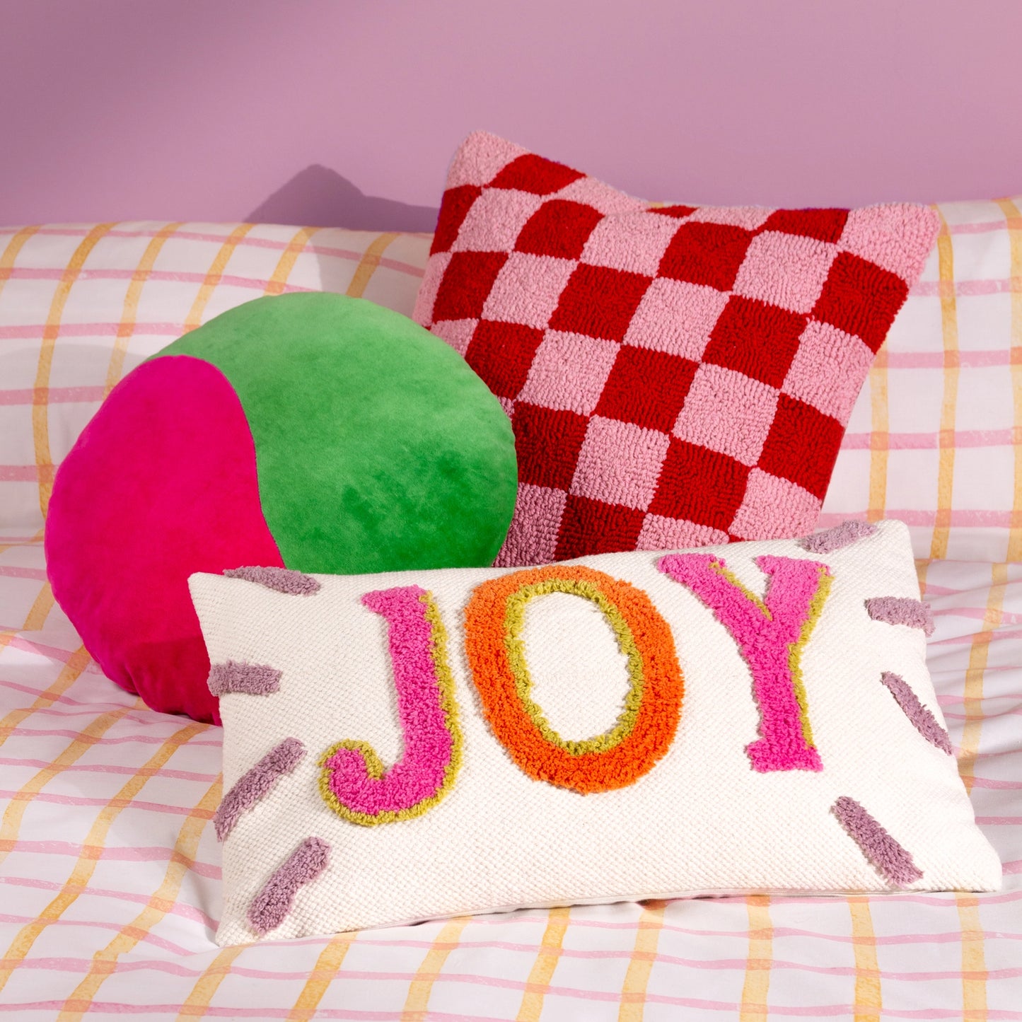 Check Knitted Cushion - Red / Dead Pink