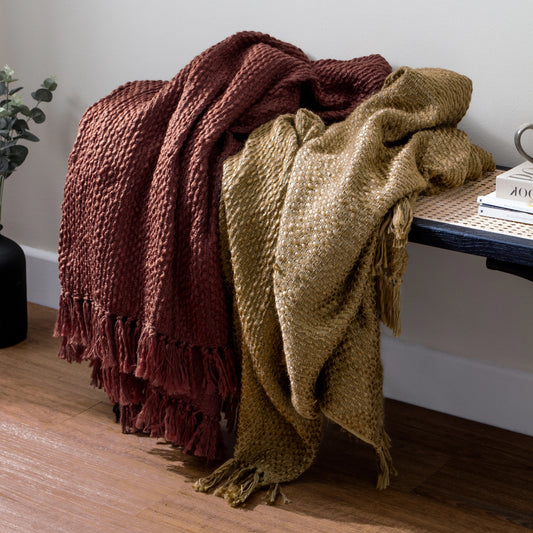 Morni Woven Fringed Throw - Chestnut