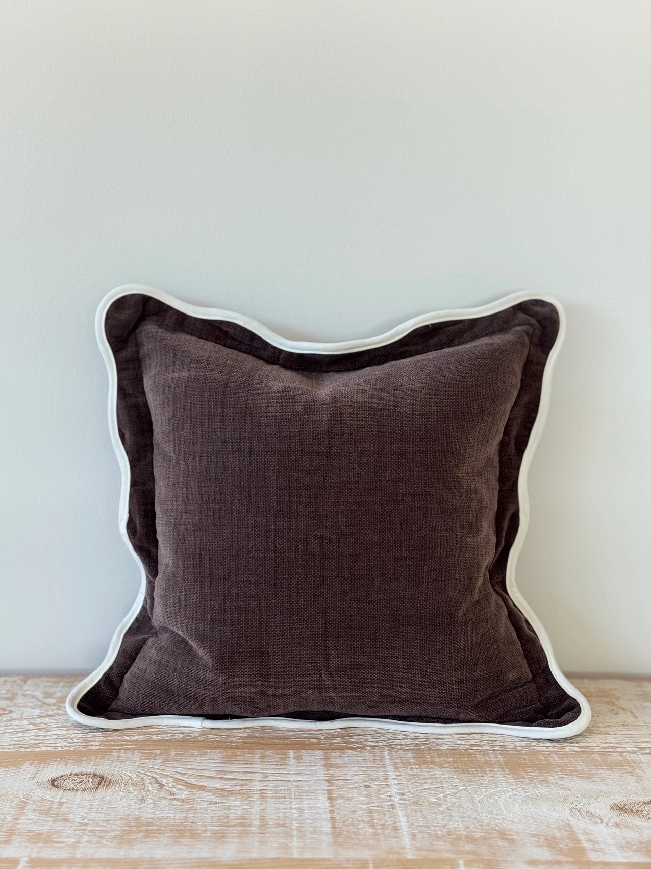Chloe Scalloped Edge Cushion - Dark Brown