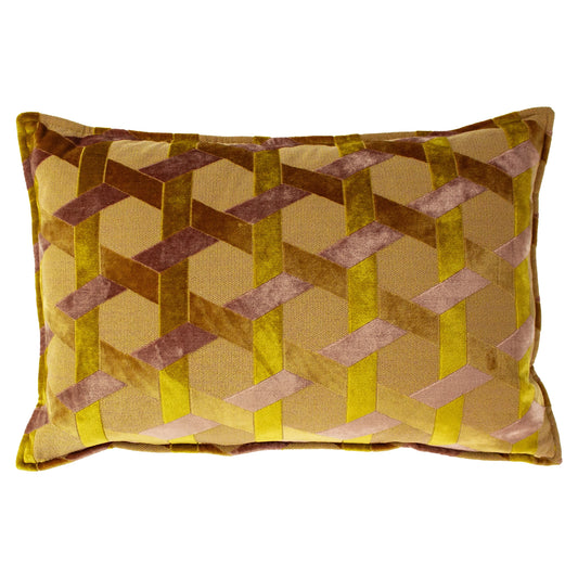 Delano Velvet Jacquard Cushion - Ochre / Blush