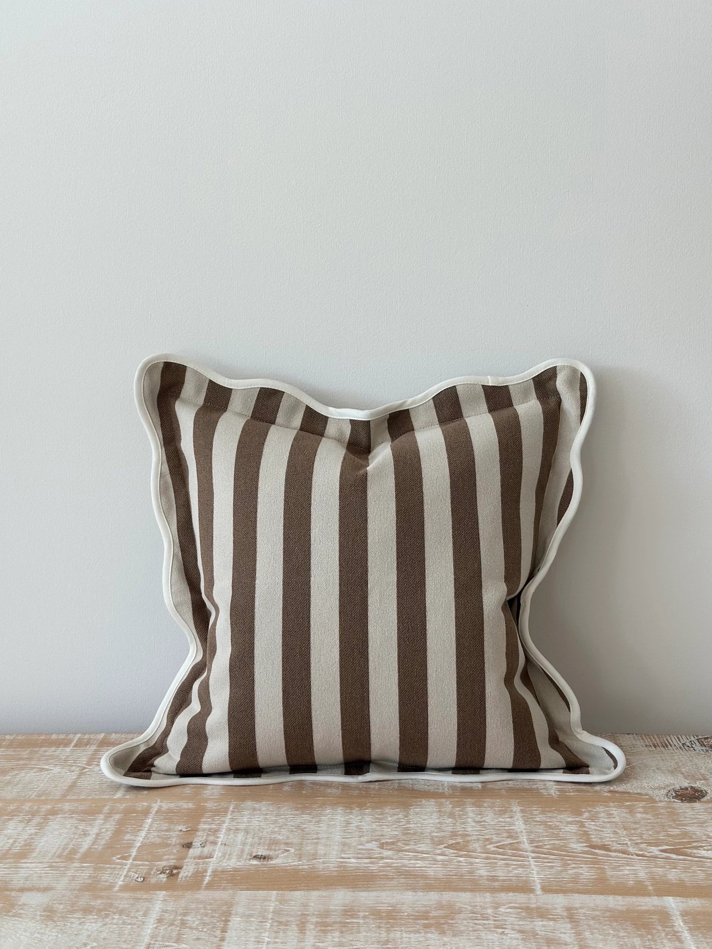 Chloe Scalloped Edge Cushion Cover - Brown Stripe