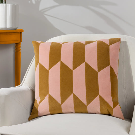 Kalho Geometric Velvet Cushion - Pink / Ochre