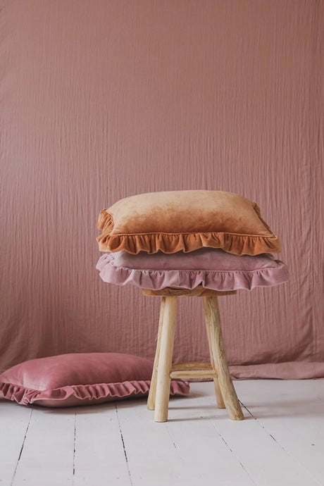Soft Velvet Pillow with Frill - Caramel