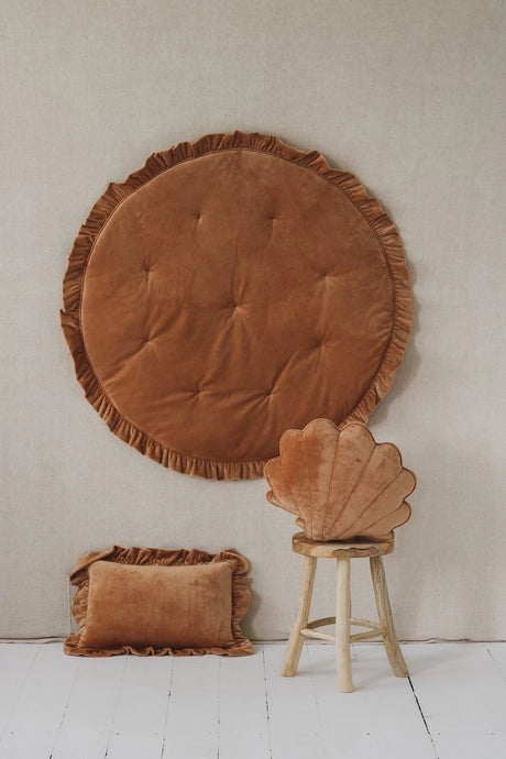 Soft Velvet Pillow with Frill - Caramel