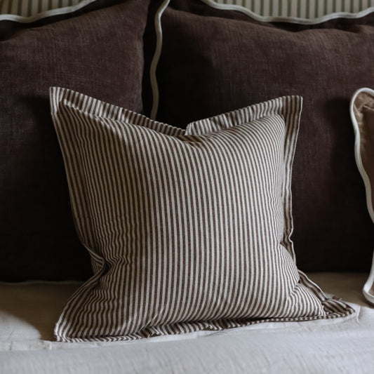 Darcy Stripe Flanged Edge Cushion Cover - Dark Brown