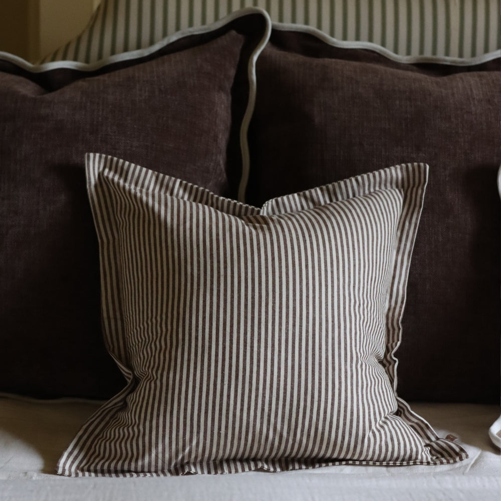 Darcy Stripe Flanged Edge Cushion Cover - Dark Brown