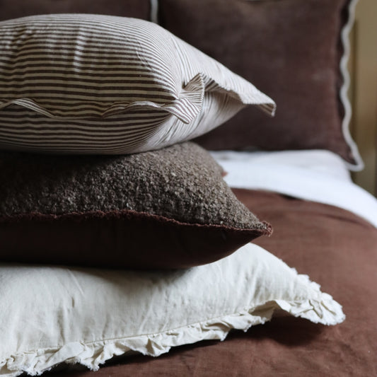 Darcy Stripe Flanged Edge Cushion Cover - Dark Brown