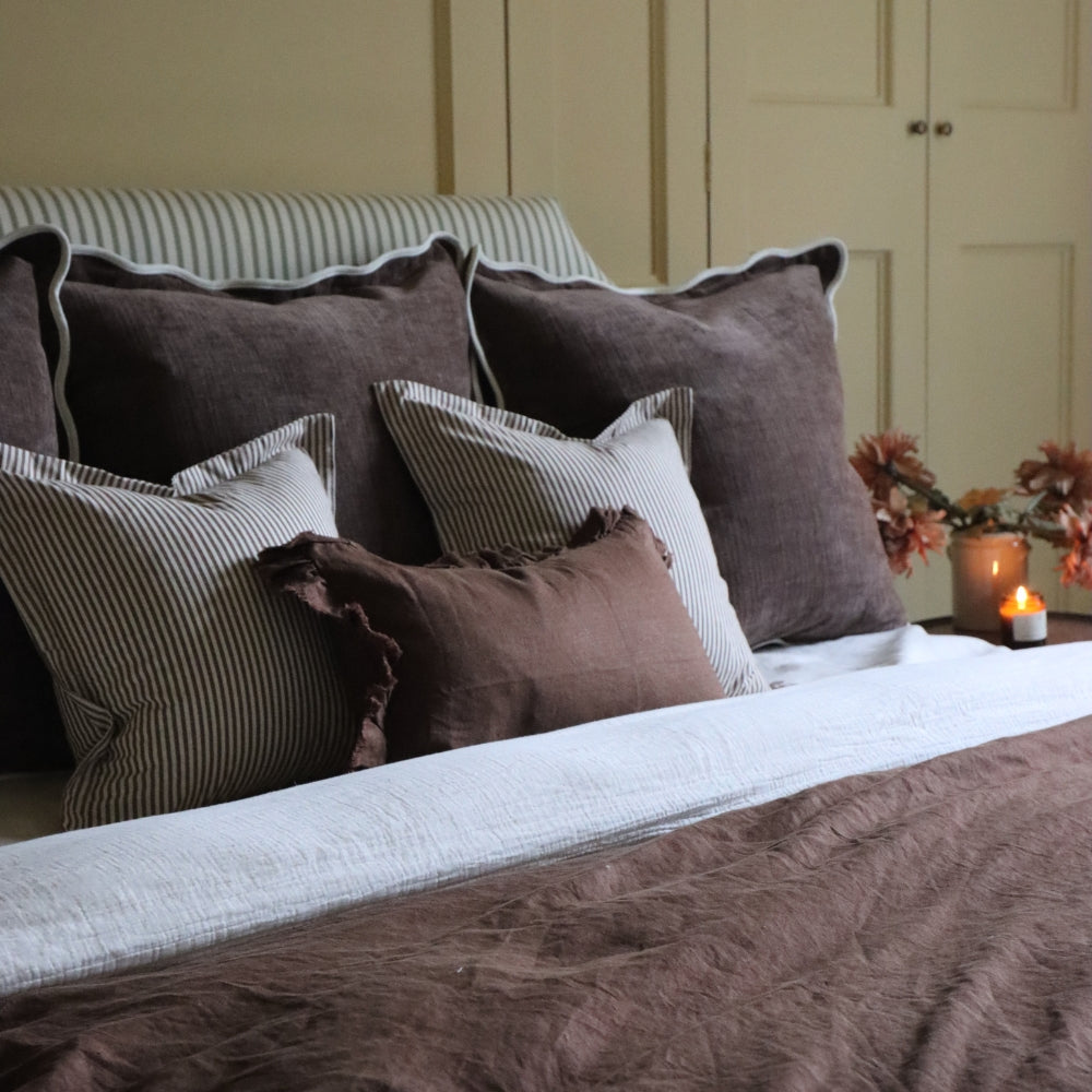 Darcy Stripe Flanged Edge Cushion Cover - Dark Brown