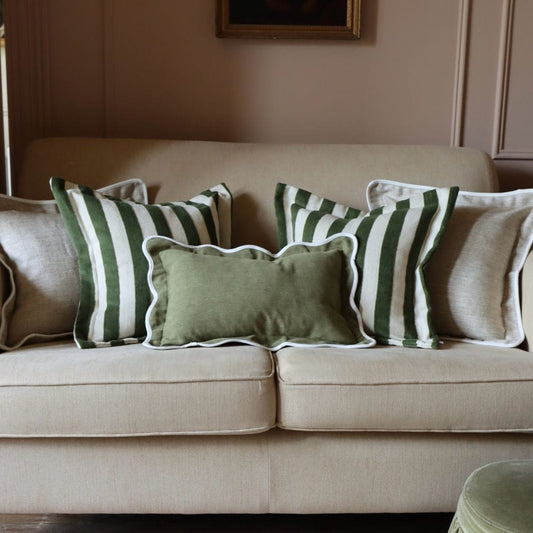 Orla Stripe Cushion - Olive Green