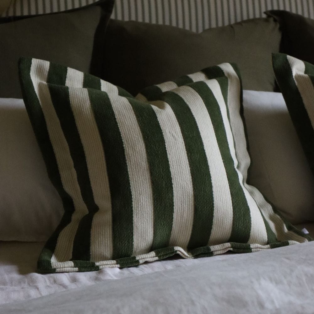 Orla Stripe Cushion - Olive Green