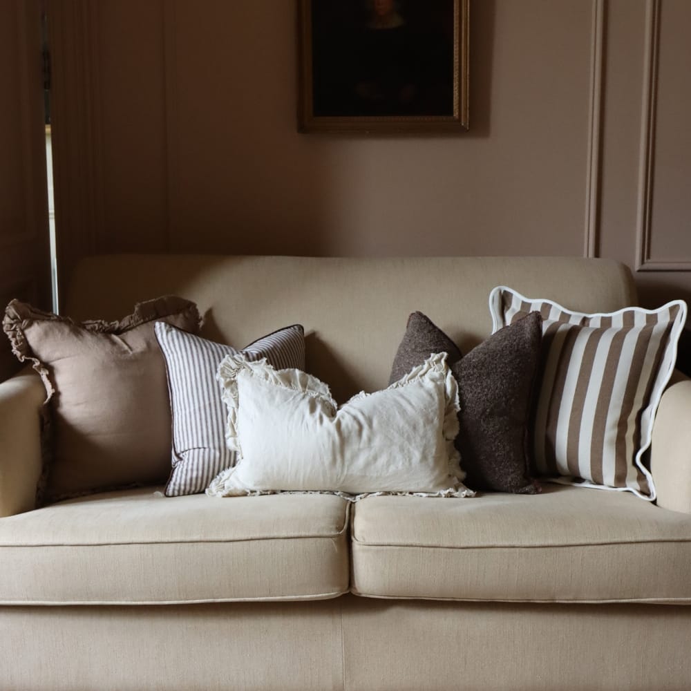 Chloe Scalloped Edge Cushion Cover - Brown Stripe