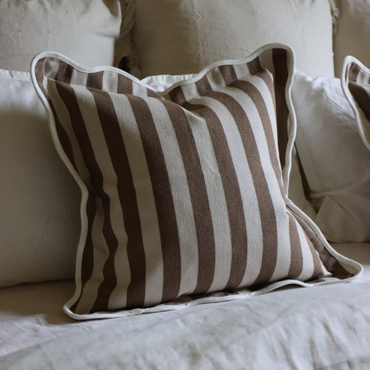 Chloe Scalloped Edge Cushion Cover - Brown Stripe