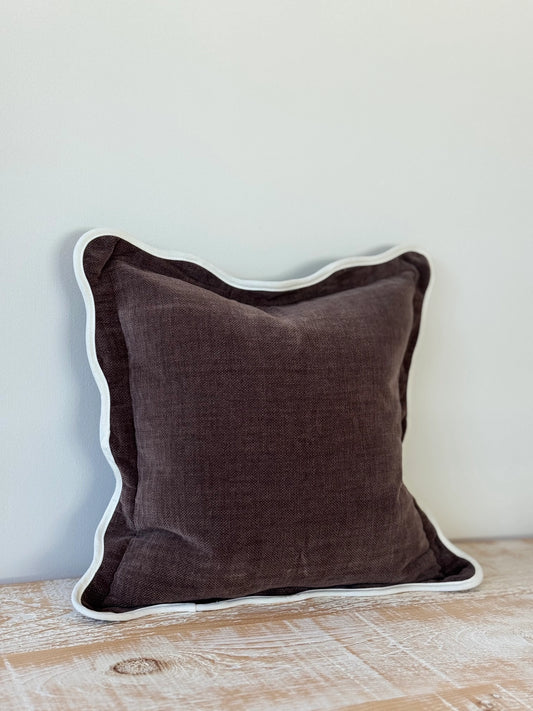 Chloe Scalloped Edge Cushion - Dark Brown