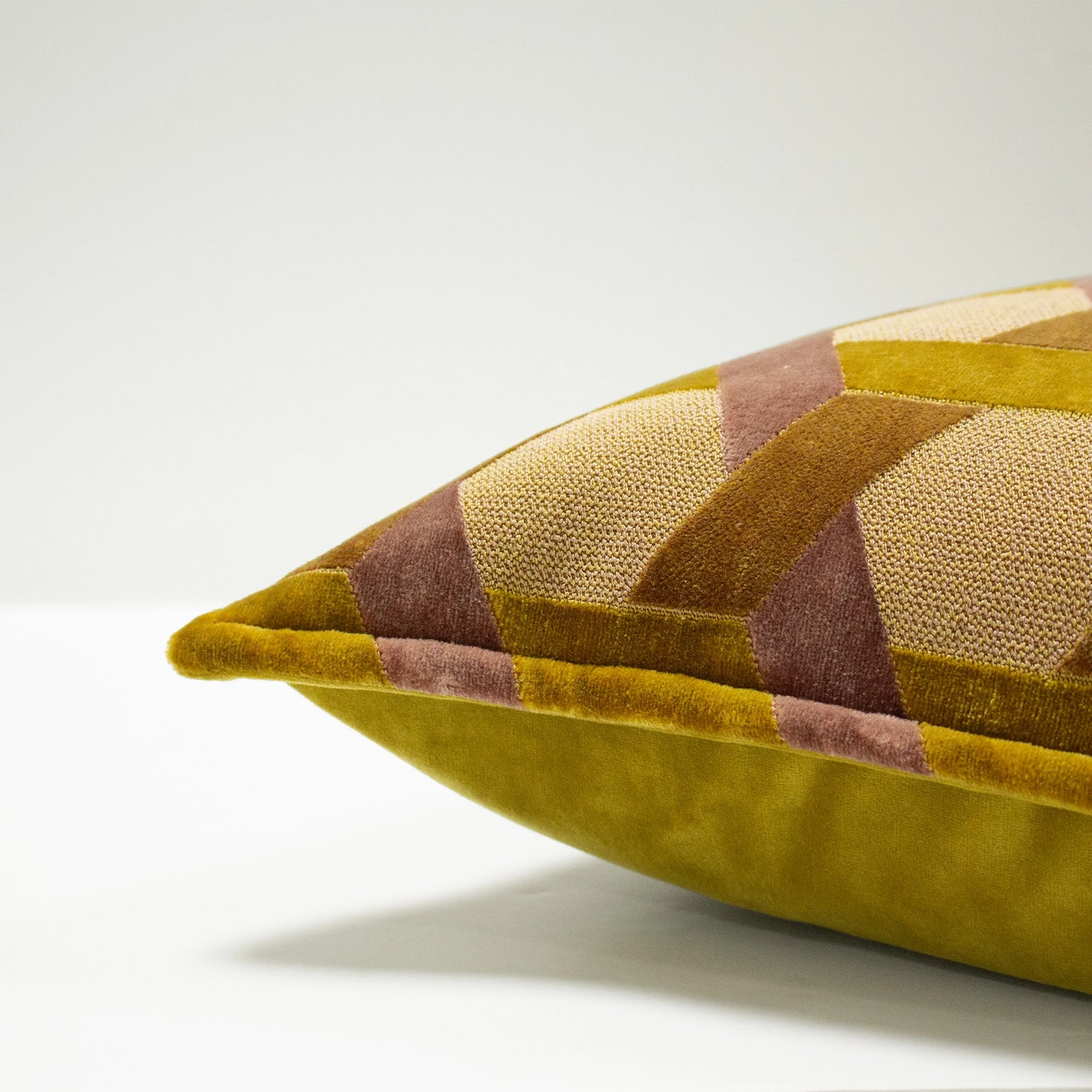 Delano Velvet Jacquard Cushion - Ochre / Blush