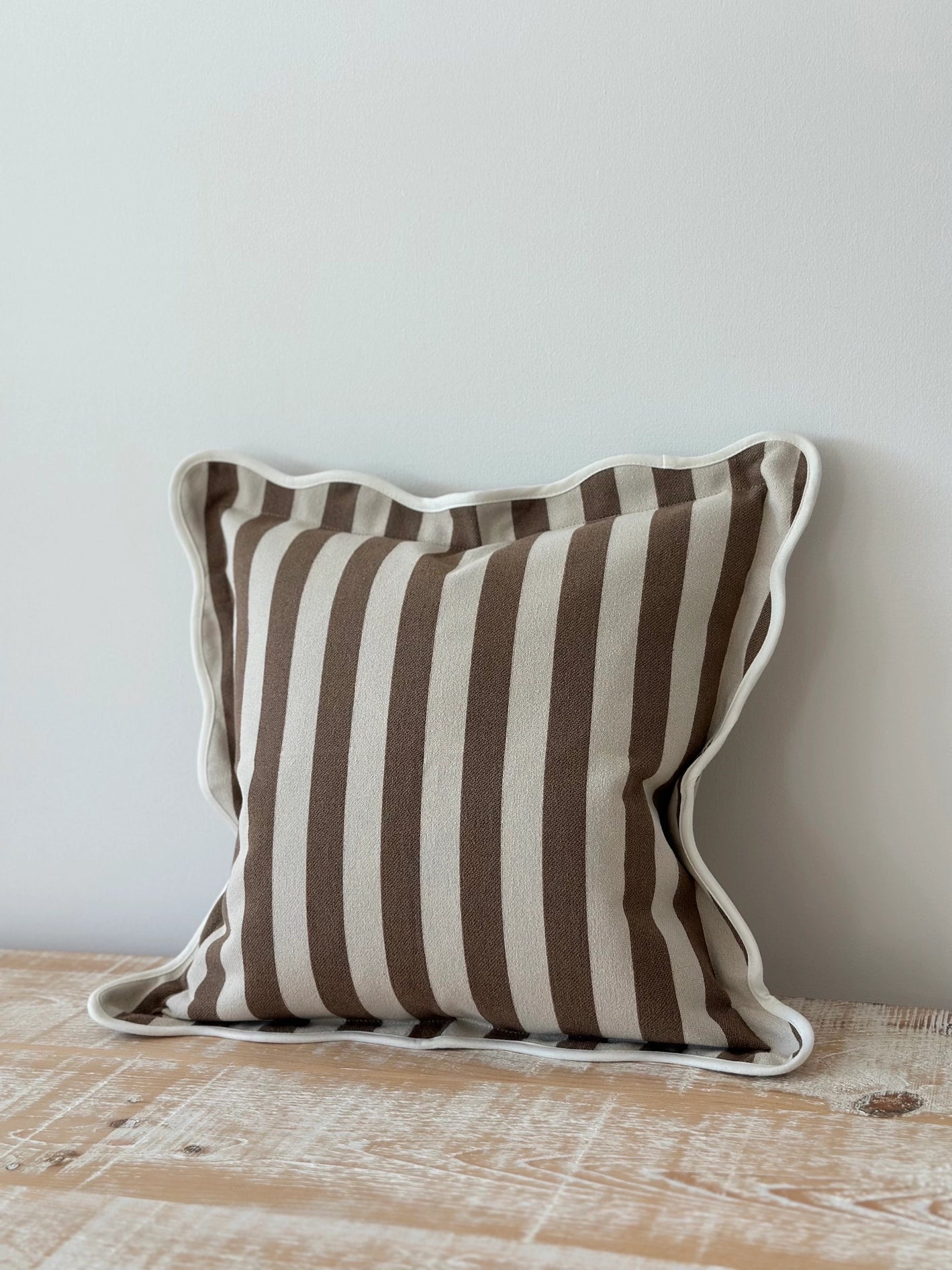 Chloe Scalloped Edge Cushion Cover - Brown Stripe
