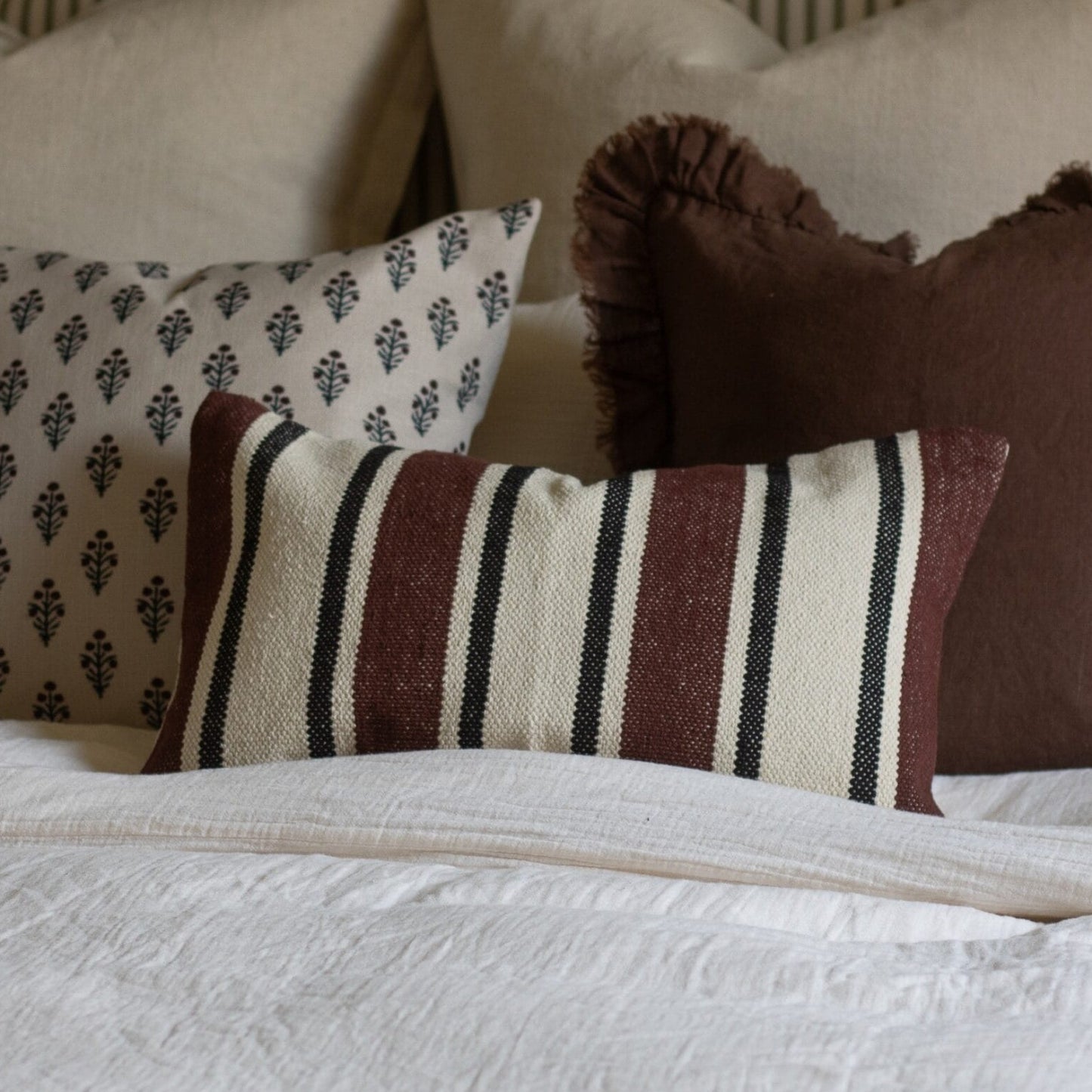 India Luxe Cotton Cushion Cover - Plum Stripe