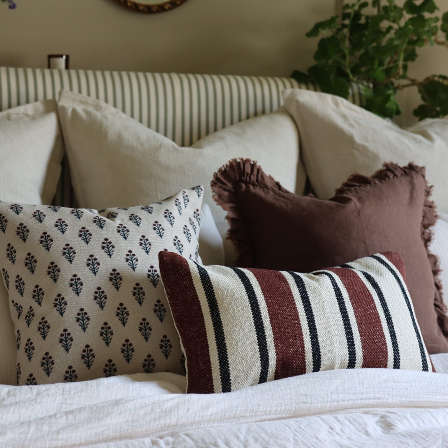 India Luxe Cotton Cushion Cover - Plum Stripe