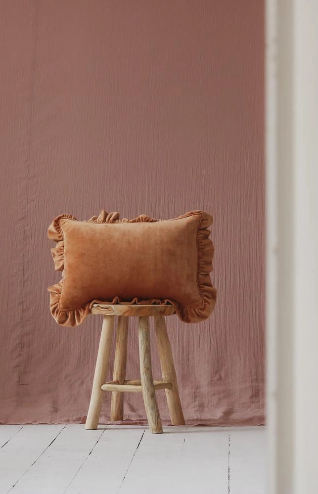 Soft Velvet Pillow with Frill - Caramel