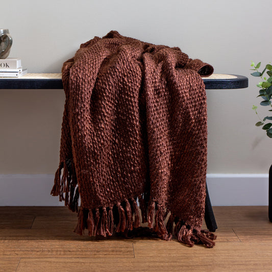 Morni Woven Fringed Throw - Chestnut